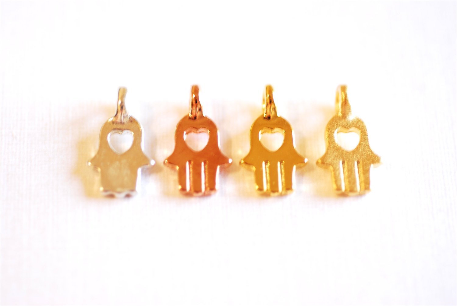 Shiny Vermeil Gold Hamsa Hand with centered heart charm- 18k gold plated over Sterling Silver Hamsa Hand, Heart Hamsa hand Charm, 44 - HarperCrown