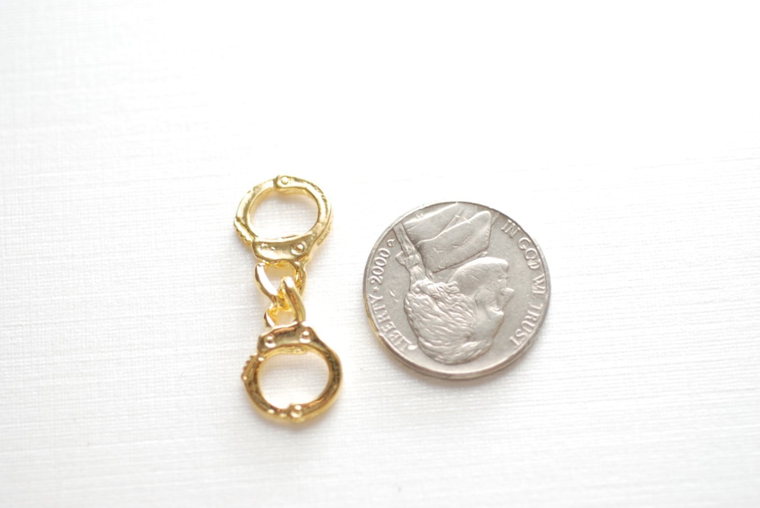 Shiny Vermeil Gold Handcuff Charm- 18k gold plated over Sterling silver, Gold plated handcuffs, Partners in crime bracelet or necklace - HarperCrown
