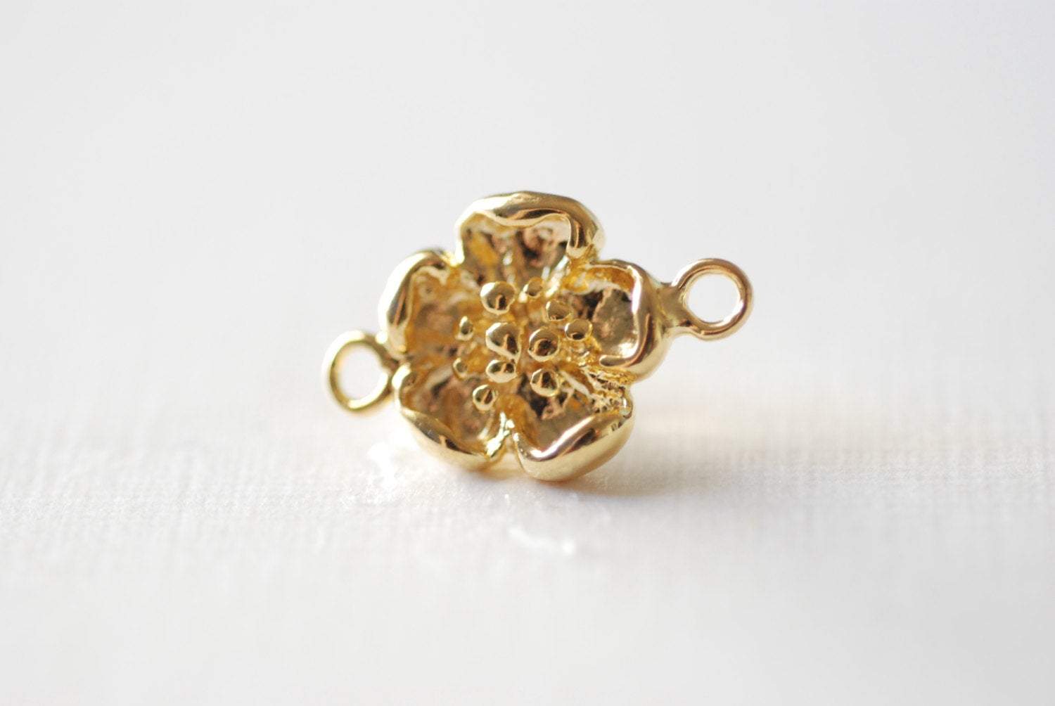 Shiny Vermeil Gold Hawaiian Plumeria Flower Connector- 18k gold plated over sterling silver, Gold Flower Connector, Daisy, Calla Lilly, 118 - HarperCrown
