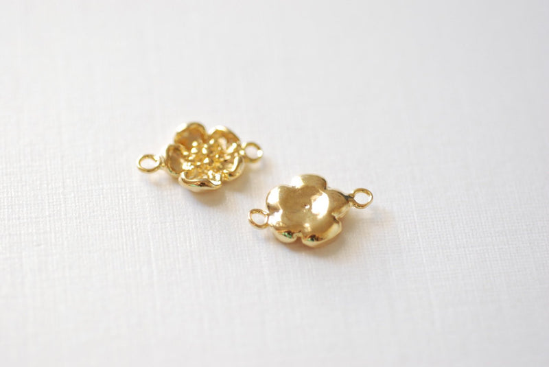 Shiny Vermeil Gold Hawaiian Plumeria Flower Connector- 18k gold plated over sterling silver, Gold Flower Connector, Daisy, Calla Lilly, 118 - HarperCrown