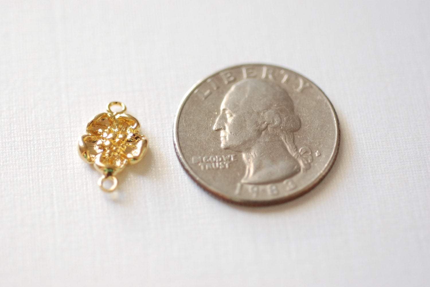 Shiny Vermeil Gold Hawaiian Plumeria Flower Connector- 18k gold plated over sterling silver, Gold Flower Connector, Daisy, Calla Lilly, 118 - HarperCrown