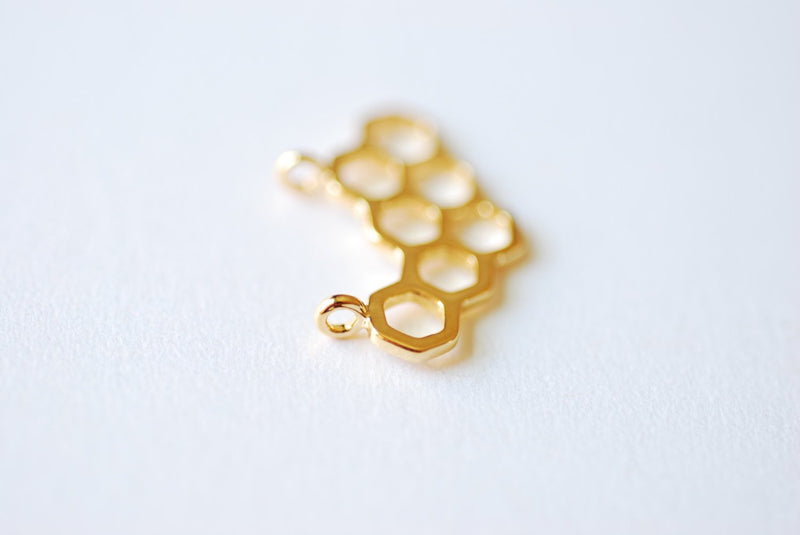 Shiny Vermeil Gold Honeycomb Charm- 18k gold plated over Sterling Silver Honeycomb, Gold Geometric Hexagon Charm, Gold Beehive Charm, 241 - HarperCrown