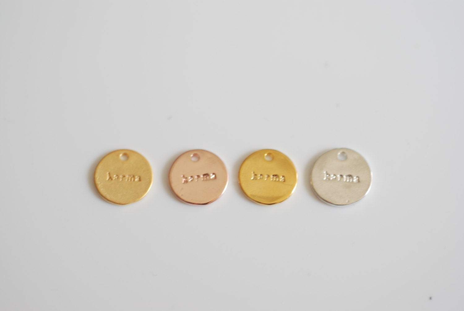 Shiny Vermeil Gold Karma Circle Disc Charm - 18 gold plated over sterling silver, karma stamped gold disc, Gold Karma Charm, Yoga Jewelry,92 - HarperCrown
