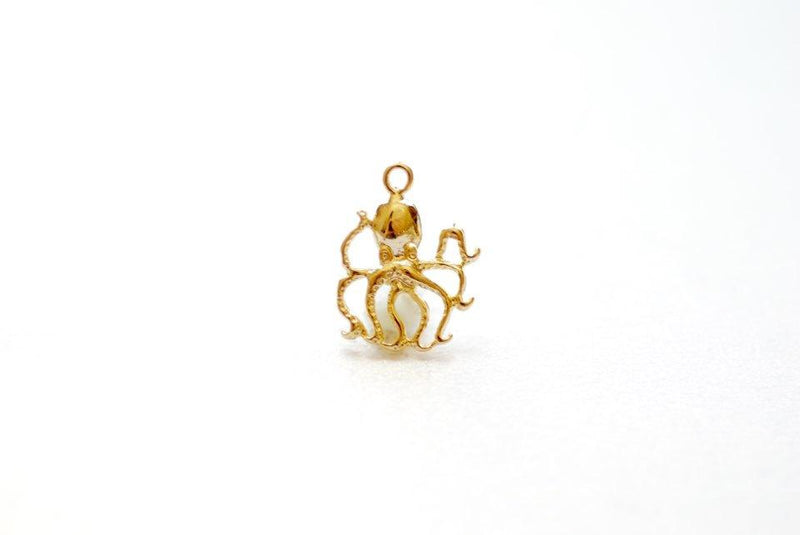 Shiny Vermeil Gold Octopus Charm- 18k gold Plated over Sterling Silver, sea life charm, sea creature charm, octopus pendant, Small Octopus - HarperCrown