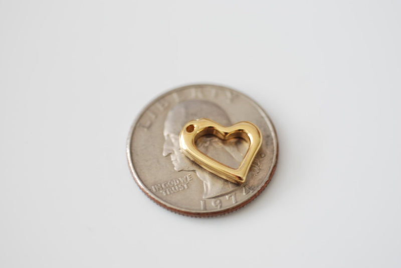 Shiny Vermeil Gold Open Heart Charm- 18k gold plated over Sterling Silver, Small Gold or Silver Heart Charm Pendant, Curved Heart Charm - HarperCrown