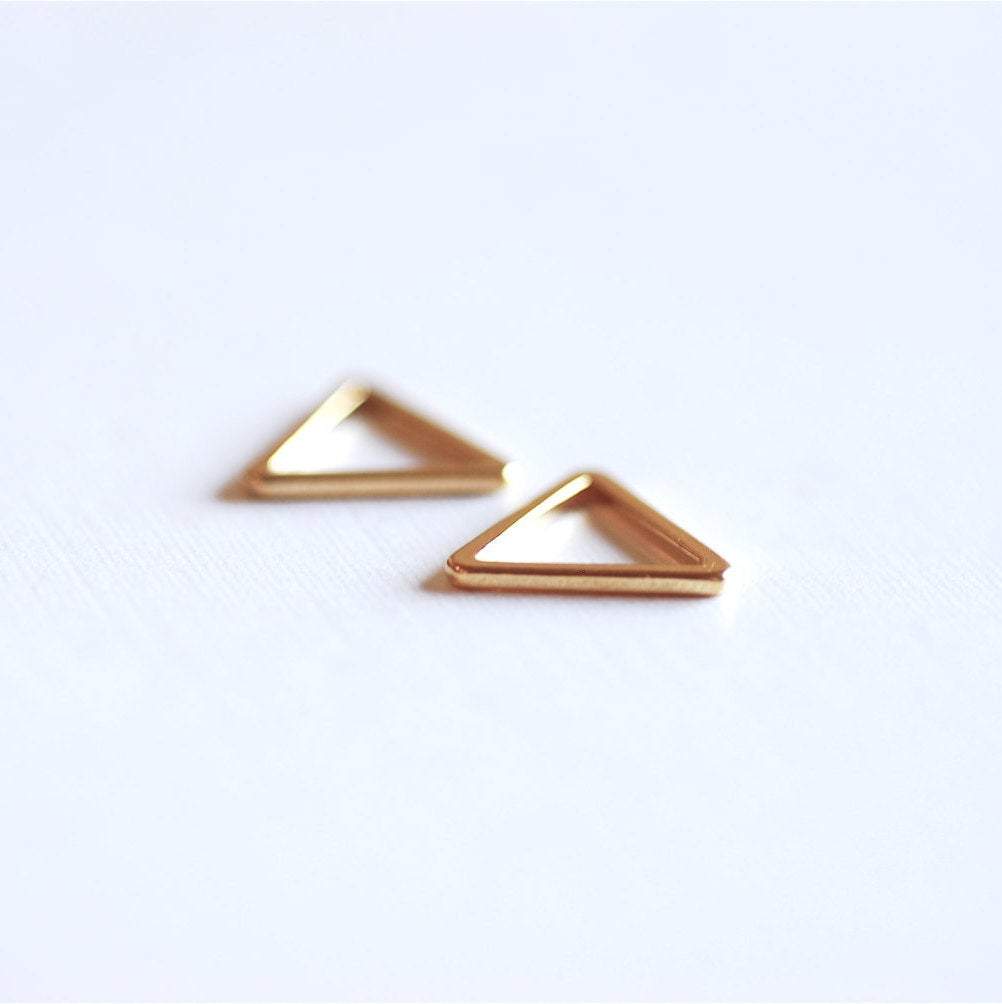 Shiny Vermeil Gold Open Triangle Connector Charm- 18k gold over Sterling Silver Triangle Charm, Chevron, Arrow, Geometric Triangle - HarperCrown
