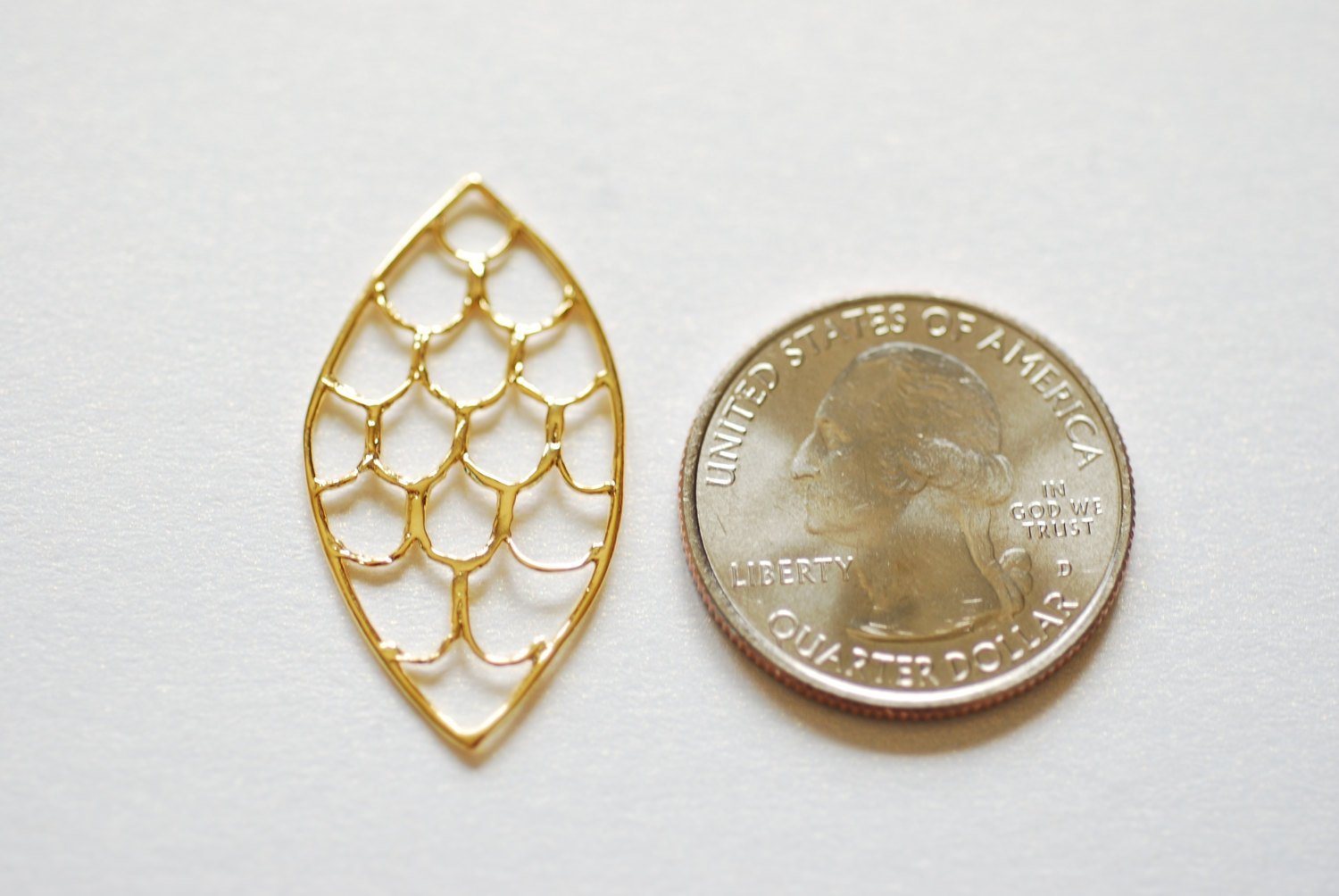 Shiny Vermeil Gold Oval Filigree Charm Connector- 18k gold plated over Sterling Silver, Gold Scales Charm, Gold Chandelier Earrings, 213 - HarperCrown