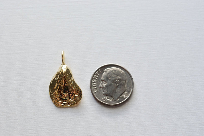 Shiny Vermeil Gold Oyster Shell Charm- 18k gold over 925 sterling silver sea shell charm, vermeil sea shell, sea shell charm, sea shell, 129 - HarperCrown