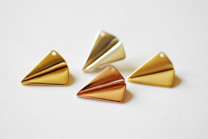 Shiny Vermeil Gold Paper Airplane Charm- 18k gold plated over Sterling Silver Airplane Pendant, Airplane Charm, Airplane Pendant, Aviation - HarperCrown