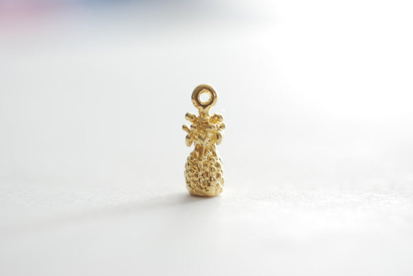 Shiny Vermeil Gold Pineapple Charm- 18k gold plated over Sterling Silver, Hawaiian Pineapple Charm Pendant, Pineapple Charm, Fruit Charm - HarperCrown