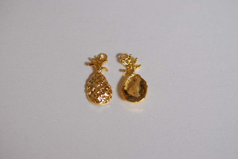 Shiny Vermeil Gold Pineapple Charm Pendant- 18k gold plated over Sterling Silver, Hawaiian Pineapple Pendant, Pineapple Charm, Fruit, 275 - HarperCrown