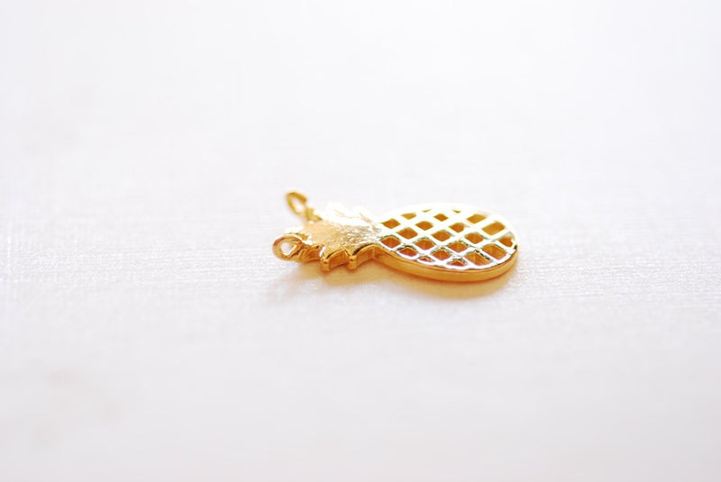 Shiny Vermeil Gold Pineapple Connector Charm- 18k gold plated 925 Sterling Silver, Hawaiian Gold Pineapple Charm, Pineapple Fruit Charm, 260 - HarperCrown