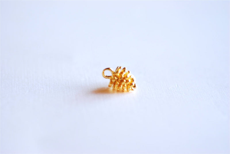 Shiny Vermeil Gold Pinecone Charm- 18k gold over Sterling Silver Pine Cone Pendant, Small Conifer Tree Charm, Nature Forest Woodland, 290 - HarperCrown