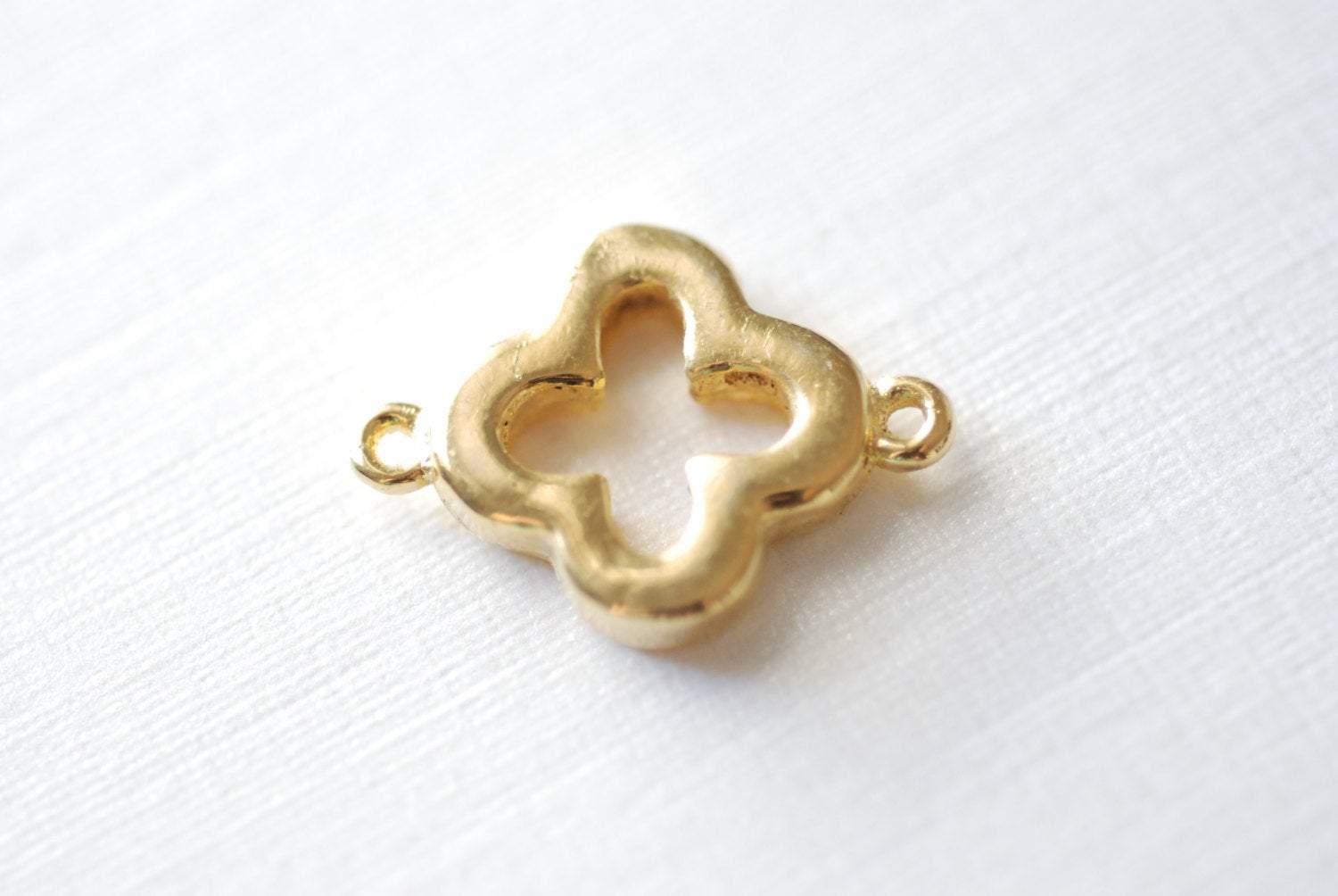 Shiny Vermeil Gold Quatrefoil Connector Charm- Gold Clover Connector, gold four leaf quatrefoil clover connector link, Gold Flower Charm, 75 - HarperCrown