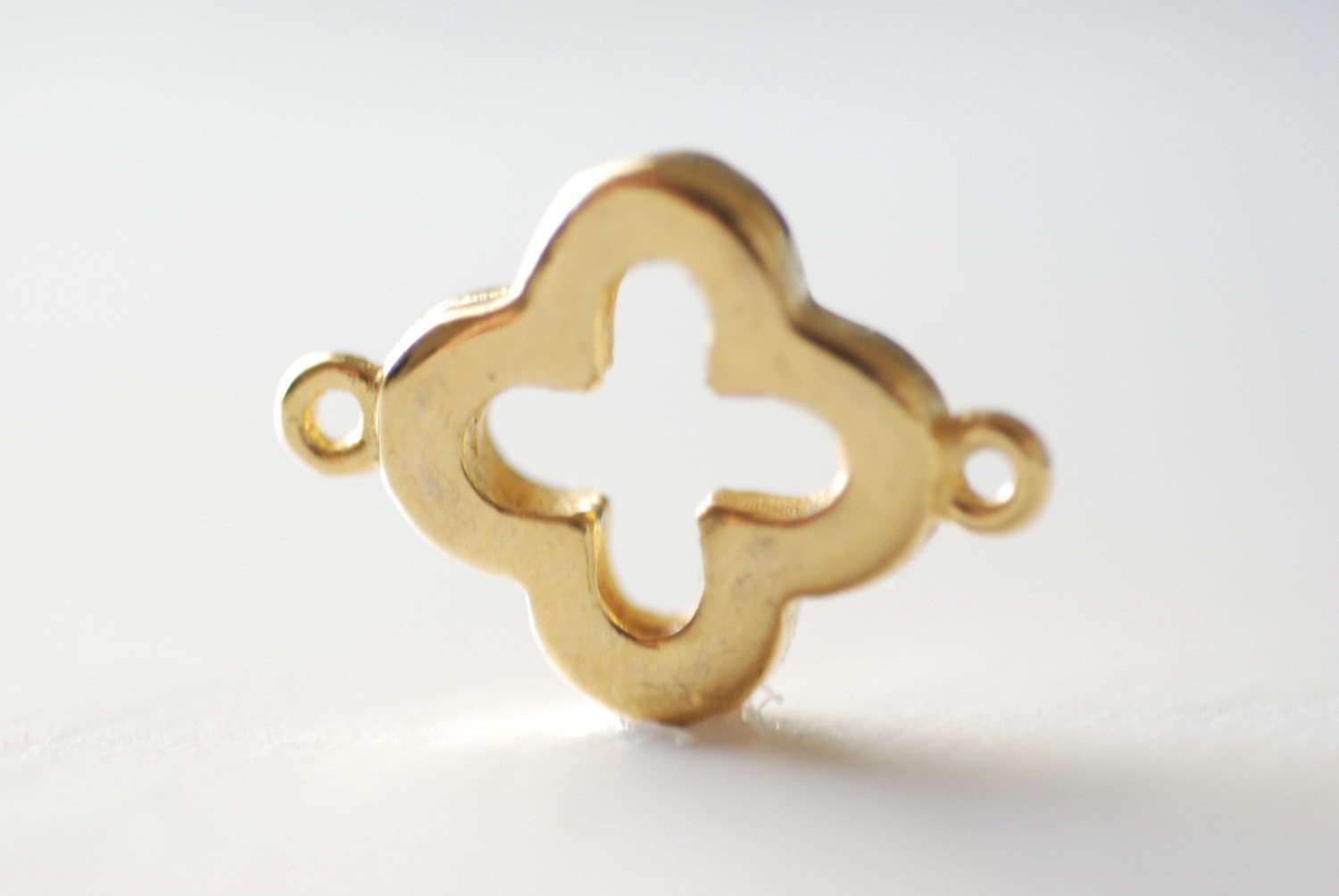 Shiny Vermeil Gold Quatrefoil Connector Charm- Gold Clover Connector, gold four leaf quatrefoil clover connector link, Gold Flower Charm, 75 - HarperCrown