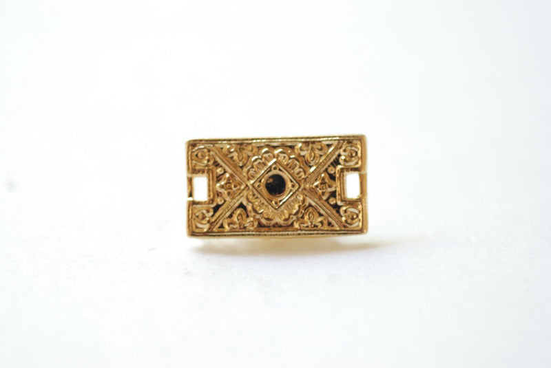 Shiny Vermeil Gold Rectangle Bar Connector- 18k gold plated over sterling silver, gold bar connector, filigree bar connector, spacer, 81 - HarperCrown