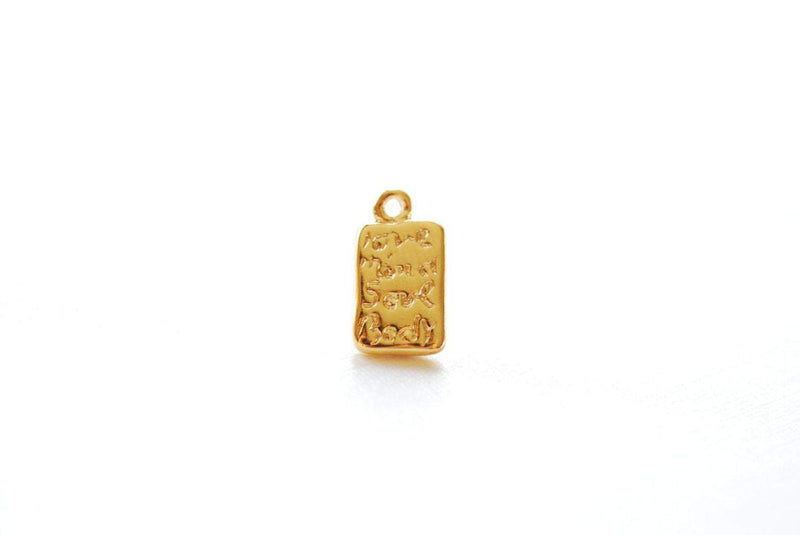 Shiny Vermeil Gold Rectangle Charm Pendant- 18k gold plated over Sterling Silver, Love, Mind, Soul, Body, Words on bar charm, Stamped Bar - HarperCrown