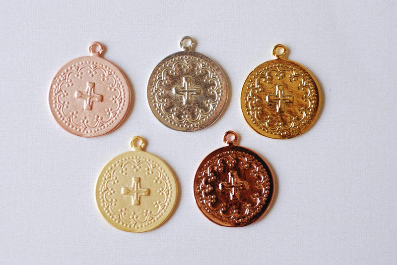Shiny Vermeil Gold Round Cross Pendant - 18k gold plated over sterling silver, Communion Cross, Vermeil Gold Christian Catholic Cross - HarperCrown