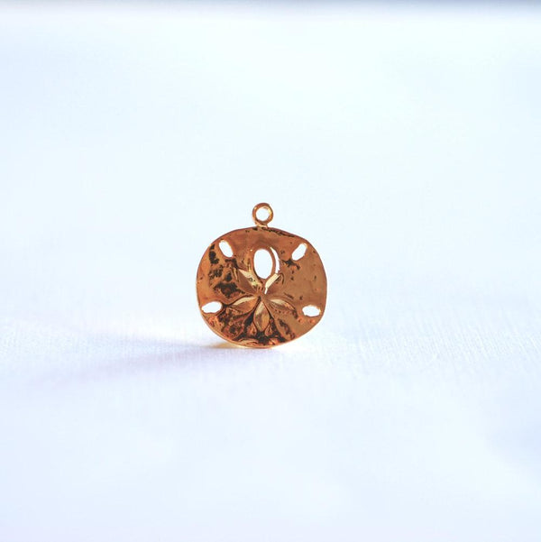 Shiny Vermeil Gold Sand Dollar- 18k gold over Sterling Silver Sand dollar charm, Gold starfish charm, Vermeil Gold Sea Shell Charm, 130 - HarperCrown