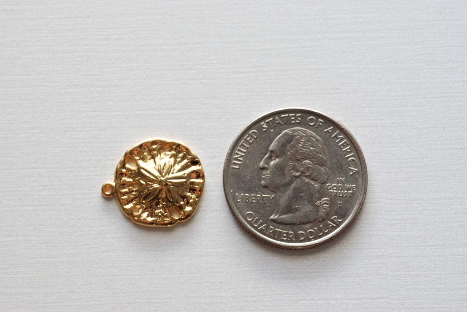 Shiny Vermeil Gold Sand Dollar Charm- 18k gold plated Sterling Silver Sand dollar charm, Gold starfish charm, Vermeil Gold Sea Shell, 212 - HarperCrown