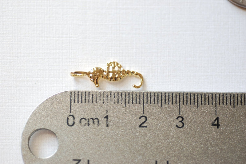 Shiny Vermeil Gold Seahorse- 18k gold over sterling silver Seahorse Charm, Gold Sea life Charm, Gold Sea creature, gold plated charms, 141 - HarperCrown