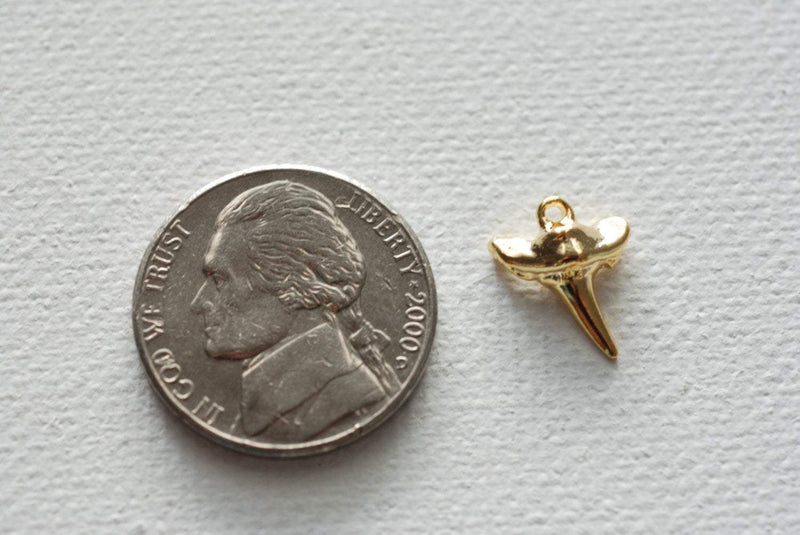 Shiny Vermeil Gold Shark Tooth Charm- 18k gold plated over Sterling Silver, Gold Shark Tooth, Tiny Gold Shark Teeth Tooth, Beach Charms - HarperCrown