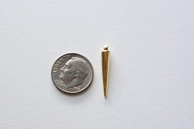 Shiny Vermeil Gold Spike Charm - 18k gold plated over sterling silver spear, vermeil dagger, needle, gold needle, drop needle charm, 29 - HarperCrown