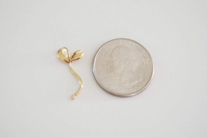 Shiny Vermeil Gold Sprout Charm Connector- 22k gold plated Sterling Silver Sprout Connector, Alfalfa Sprout, Mung Bean Sprouts, Link, 196 - HarperCrown