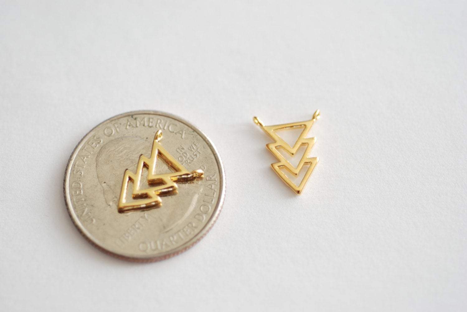 Shiny Vermeil Gold Triangle Connector- 18k Gold plated Sterling Silver Chevron Triangle Charm, Gold Arrow Charm, Gold Triangle connector, 93 - HarperCrown