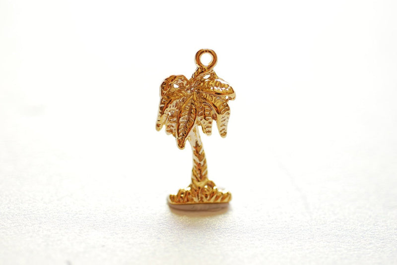 Shiny Vermeil Gold Tropical Palm Tree Charm Pendant- 18k gold plated over Sterling Silver, Gold Coconut Tree, Gold Pine Tree Charm, 237 - HarperCrown