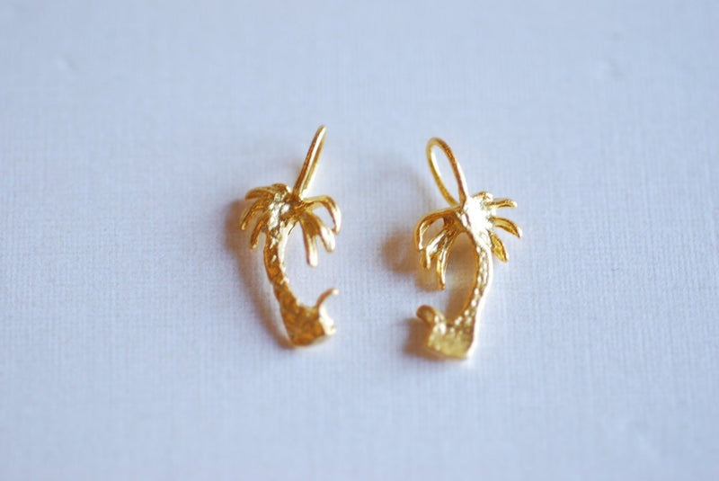 Shiny Vermeil Gold Tropical Palm Tree Charm Pendant- 18k gold plated over Sterling Silver, Gold Coconut Tree, Gold Pine Tree Charm, 273 - HarperCrown