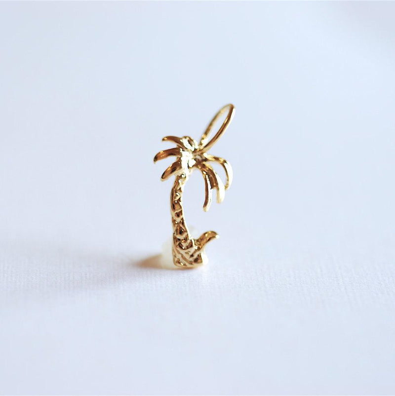 Shiny Vermeil Gold Tropical Palm Tree Charm Pendant- 18k gold plated over Sterling Silver, Gold Coconut Tree, Gold Pine Tree Charm, 273 - HarperCrown