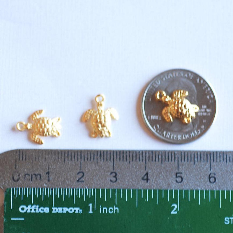 Shiny Vermeil Gold Turtle Charm Pendant- 18k gold over Sterling Silver Small Turtle, Ocean Sea Turtle Charm, Hawaiian Honu Sea Turtle, 287 - HarperCrown