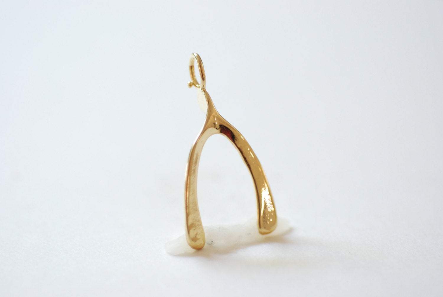 Shiny Vermeil Gold Wishbone Charm Pendant- 18k gold plated over Sterling Silver Wishbone, Gold Wishbone Charm, Large Chicken Bone, 234 - HarperCrown