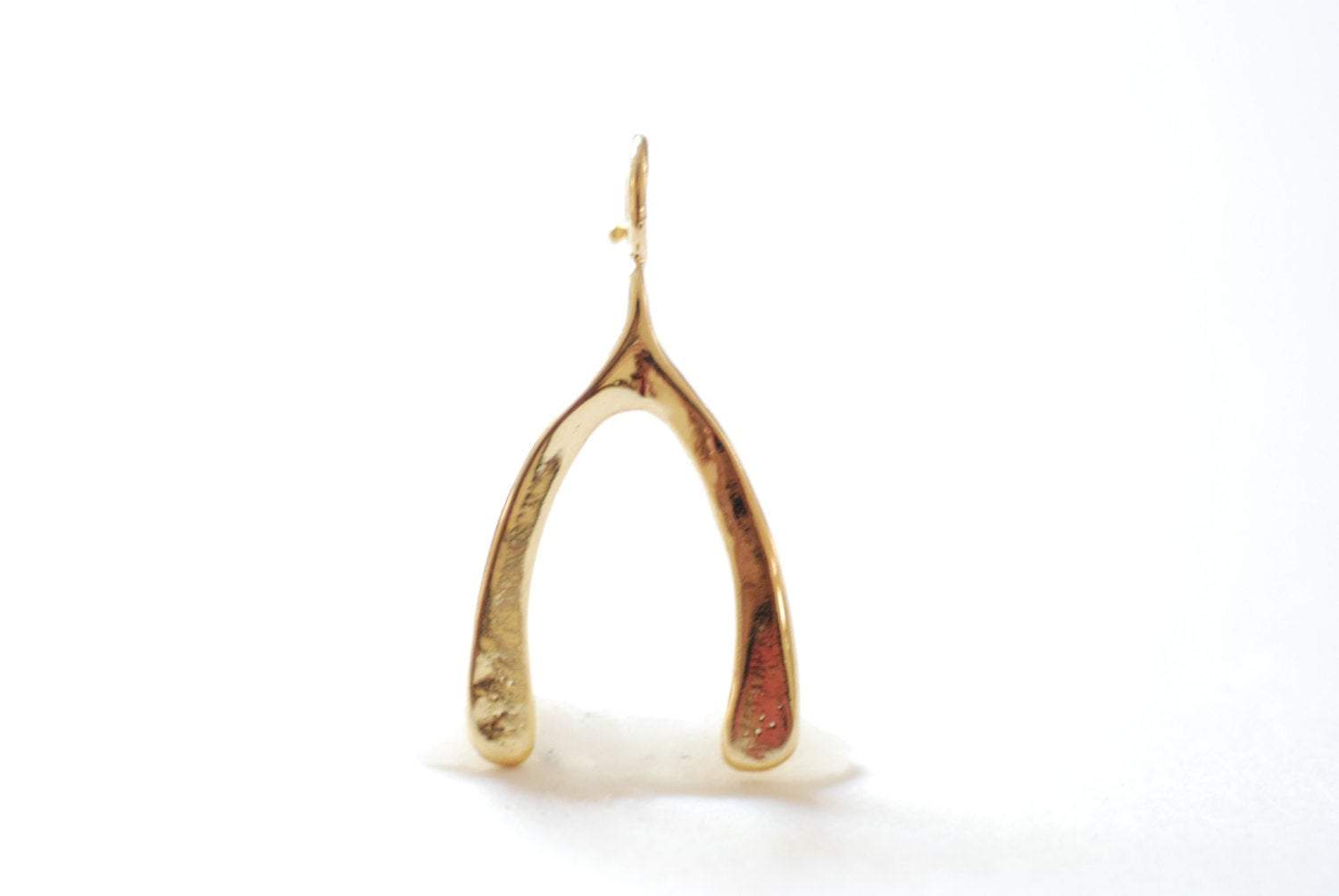 Shiny Vermeil Gold Wishbone Charm Pendant- 18k gold plated over Sterling Silver Wishbone, Gold Wishbone Charm, Large Chicken Bone, 234 - HarperCrown
