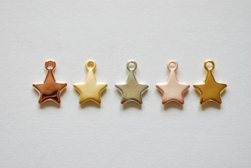 Shiny Vermeil Rose Gold Star- 18k gold plated over Sterling Silver Star Charm, Gold Star Stamping Blanks, Reversible Star, Gold Star beads - HarperCrown