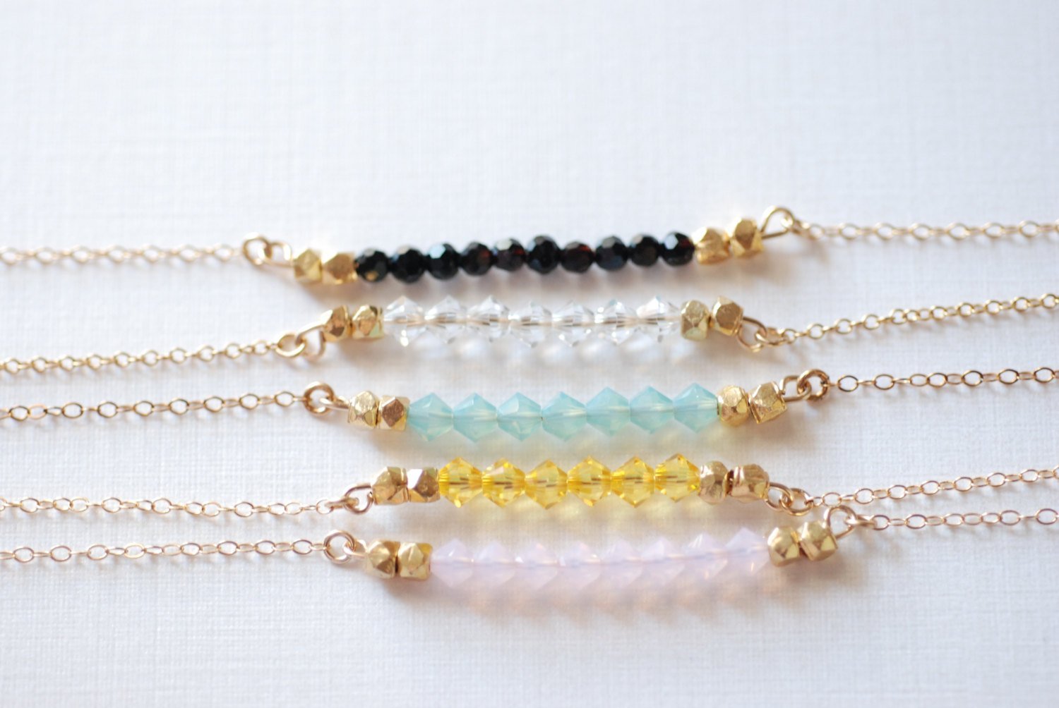 Short Gemstone Bar Necklaces, Dainty 14k Gold Fill or Sterling Silver Silver / Delicate Crystal Necklace Bar - HarperCrown