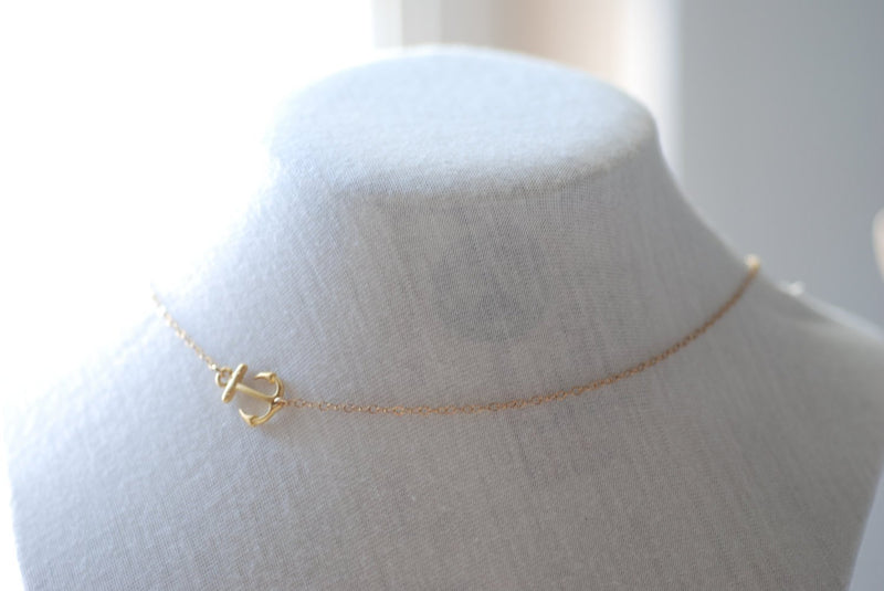 Sideways Anchor Necklace- Gold Anchor Necklace, Simple Minimalist Anchor Necklace, Dainty Jewelry by HeirloomEnvy - HarperCrown