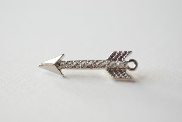 Silver Arrow Charm, Arrow with Crystals, Arrowhead connector, Arrow Pendant, Cubic Zirconia Arrow - HarperCrown