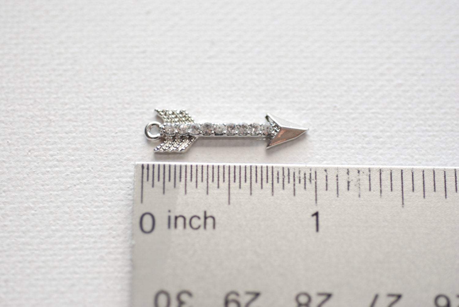 Silver Arrow Charm, Arrow with Crystals, Arrowhead connector, Arrow Pendant, Cubic Zirconia Arrow - HarperCrown