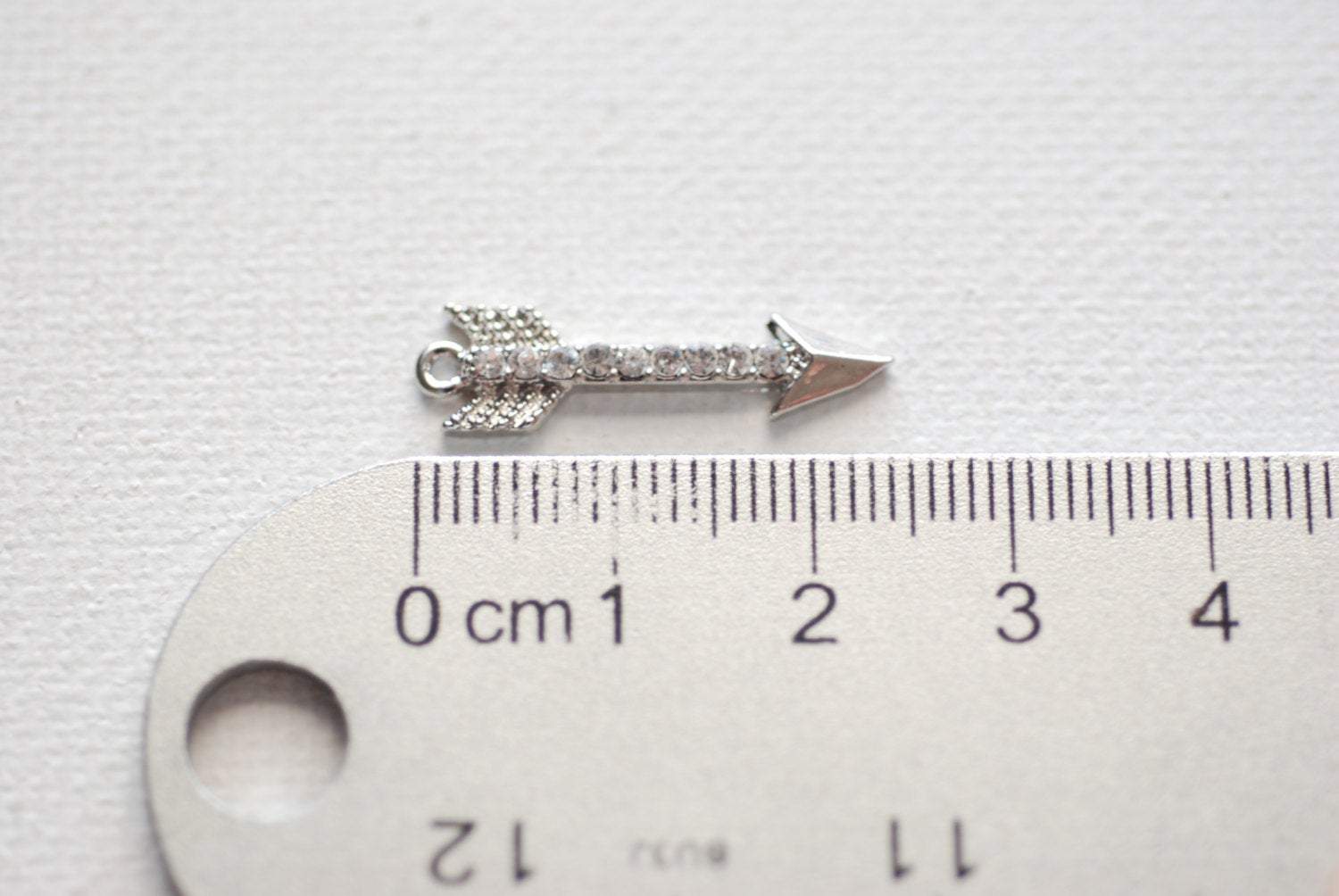 Silver Arrow Charm, Arrow with Crystals, Arrowhead connector, Arrow Pendant, Cubic Zirconia Arrow - HarperCrown