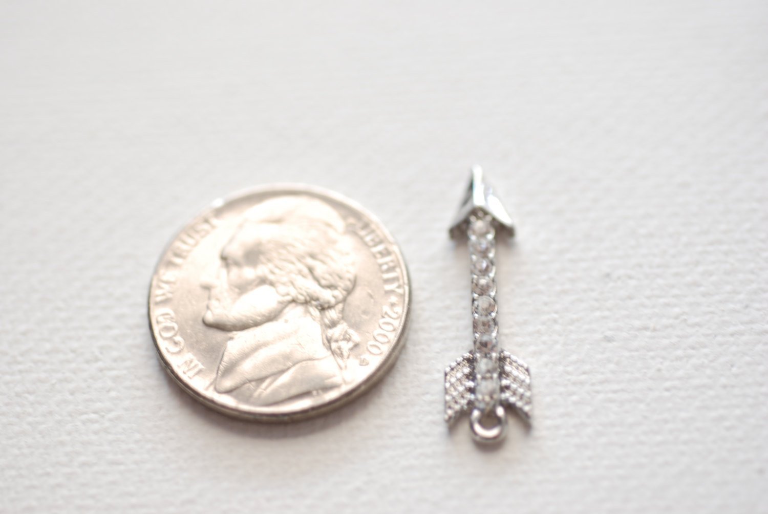 Silver Arrow Charm, Arrow with Crystals, Arrowhead connector, Arrow Pendant, Cubic Zirconia Arrow - HarperCrown