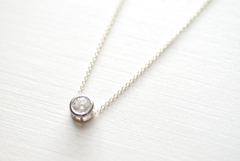 Silver Solitaire Necklace, CZ Diamond Necklace, Simple Delicate Necklace, Minimal Necklace, Dainty Jewelry by HeirloomEnvy - HarperCrown