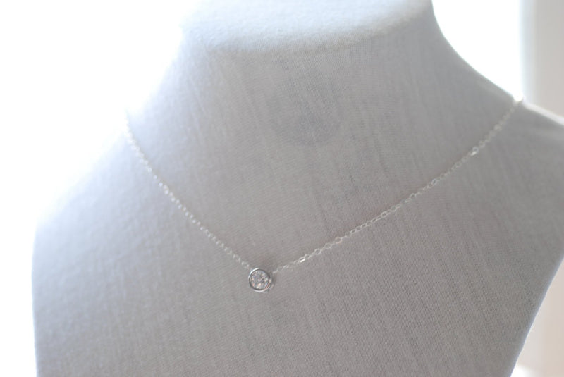 Silver Solitaire Necklace, CZ Diamond Necklace, Simple Delicate Necklace, Minimal Necklace, Dainty Jewelry by HeirloomEnvy - HarperCrown