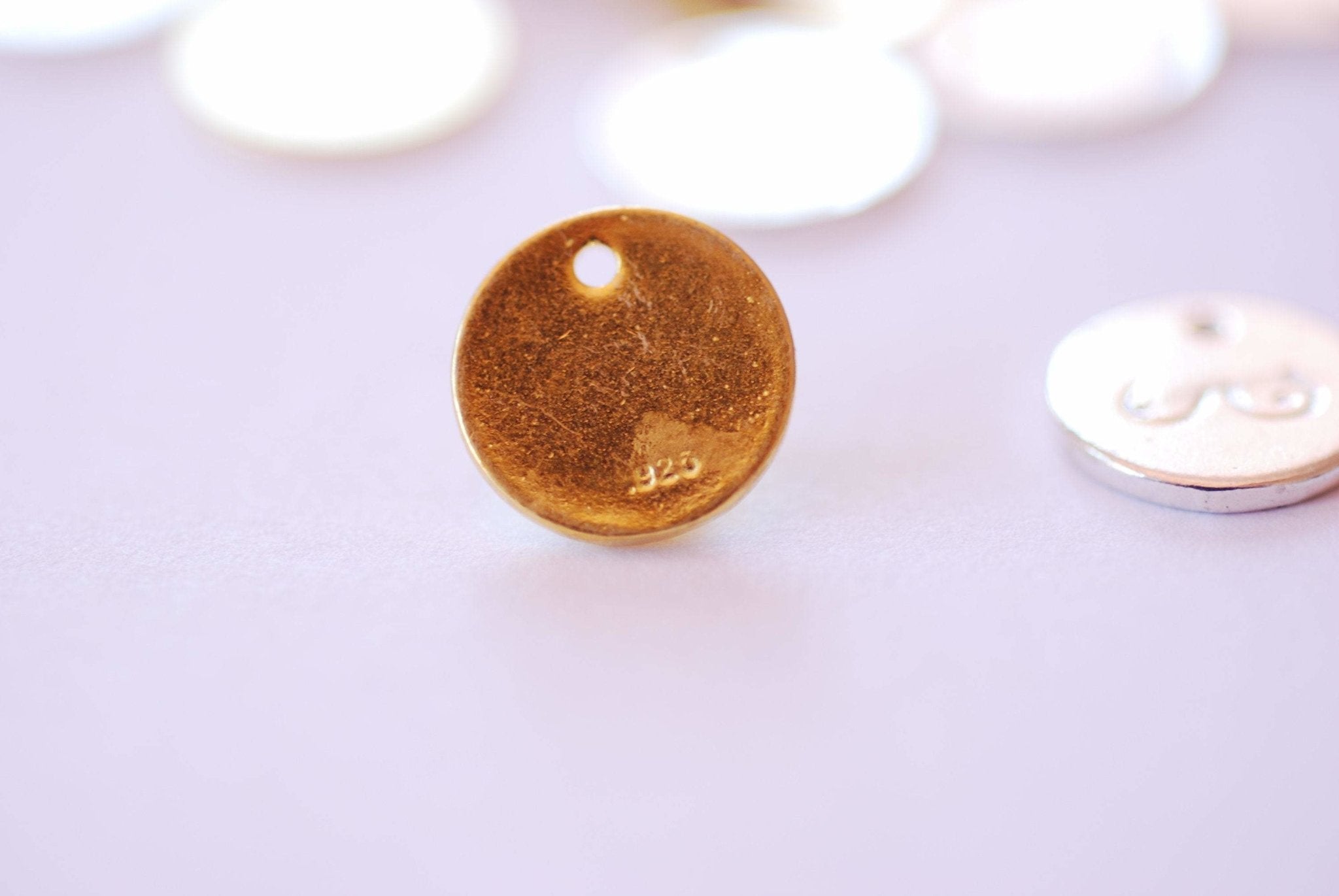 Small Gold Boobs Boobies Breast Disc Round Charm Vermeil 18kk gold plated 925 Sterling silver Stamping Disc Breast Cancer Awareness - HarperCrown