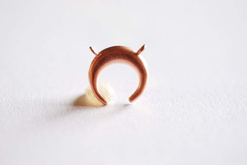 Small Matte Pink Rose Gold Vermeil Crescent Moon Connector Charm- 22k gold plated Half Moon Charm, Double Bail Moon, Double Horn Charm, 303 - HarperCrown