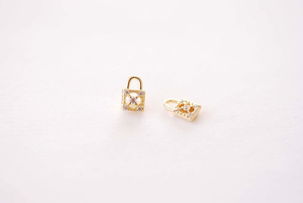 Small Padlock CZ Cubic Zirconia Charm - 16k gold plated over Brass Tiny Gold Lock Charm Pendant Wholesale Brass Charms B133 - HarperCrown
