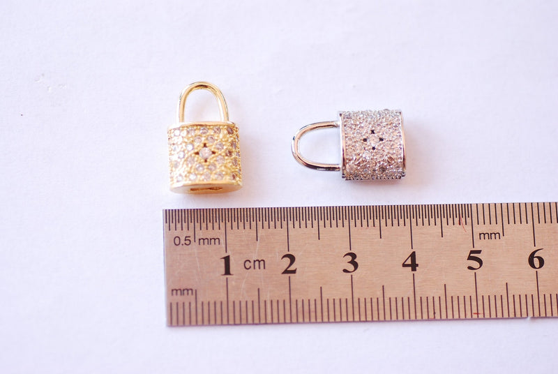 Small Padlock CZ Cubic Zirconia Charm - 16k gold plated over Brass Tiny Gold Lock Micro Pave Charm Pendant Wholesale Brass Charms B206 - HarperCrown