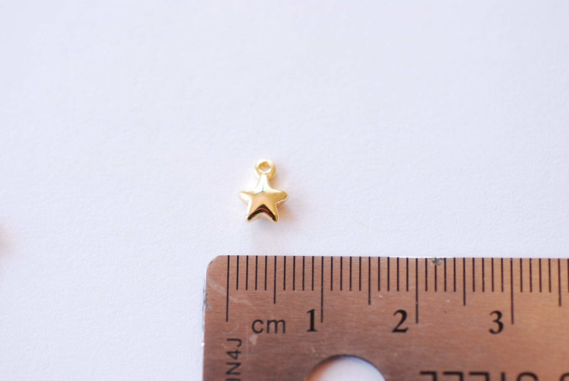 Small Puffy Star Charm | 16K Gold Plated over Brass | North Star Celestial Dainty Starburst Pendant DIY HarperCrown Wholesale B311 - HarperCrown