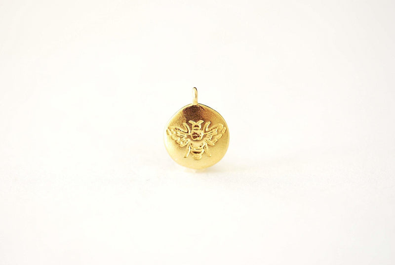 Small Round Bee Charm - vermeil gold or sterling silver disc bee honeybee queen bee embossed bee insect animal gold coin honeycomb [A102] - HarperCrown